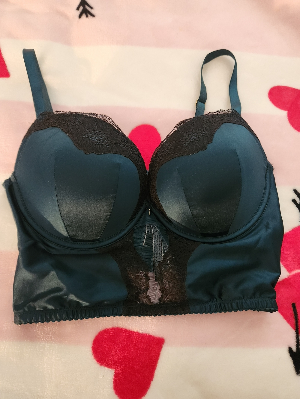 Teal Longline Lace Trim Bra Top - Women Intimates